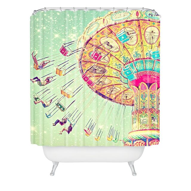 Deny Designs Shannon Clark Swinging Through Stars Shower Curtain Green : Microfiber, Machine Washable, Non-Slip Backing