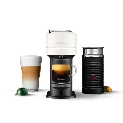 Nespresso Vertuo Next Coffee Maker and Espresso Machine by DeLonghi with Milk Frother White: Automatic Shut-Off, 16 Capsules