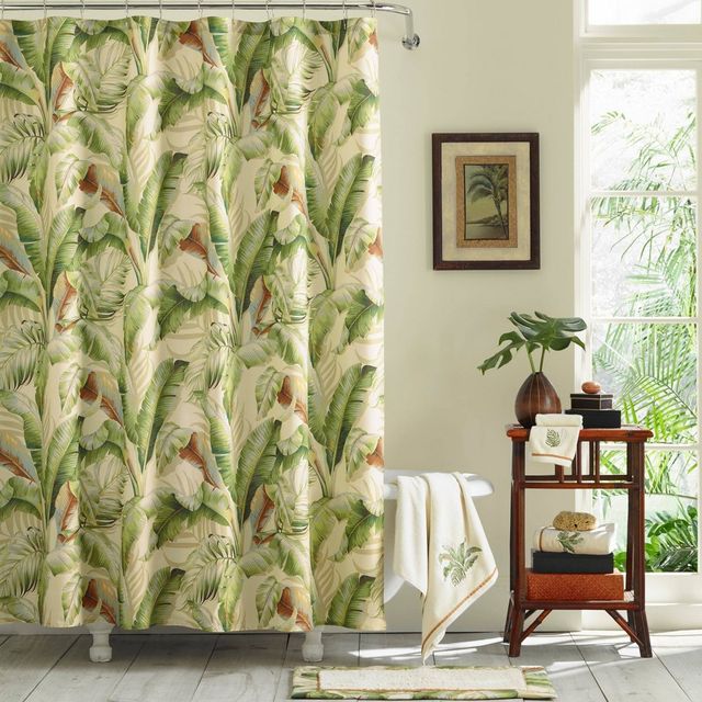 72x72 Palmiers Shower Curtain Green - Tommy Bahama: Cotton Canvas, Botanical Pattern, Easy Care