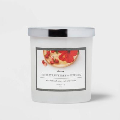 11oz Lidded Glass Candle Strawberry & Hibiscus - Threshold