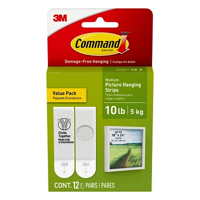 Command 12 Sets of Strips Picture Hanging Strips Value White: Plastic Adhesive Strip for Hanging Pictures Without Nails