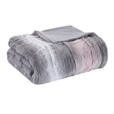 60x70 Oversized Marselle Faux Fur Throw Blanket Blush/Gray - Madison Park