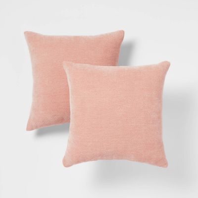2pk Chenille Square Throw Pillows Pink - Threshold