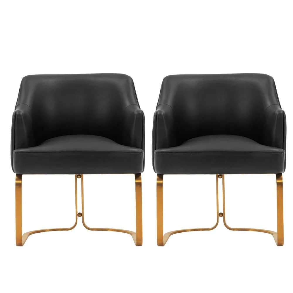 Manhattan Comfort Modern Serena Dining Armchair Upholstered in Leatherette with Steel Legs in Cream - Set of 2