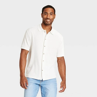 Men Short Sleeve Full Button Polo Shirt