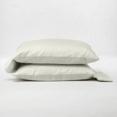 King 500 Thread Count Washed Supima Sateen Solid Pillowcase Set Natural - Casaluna