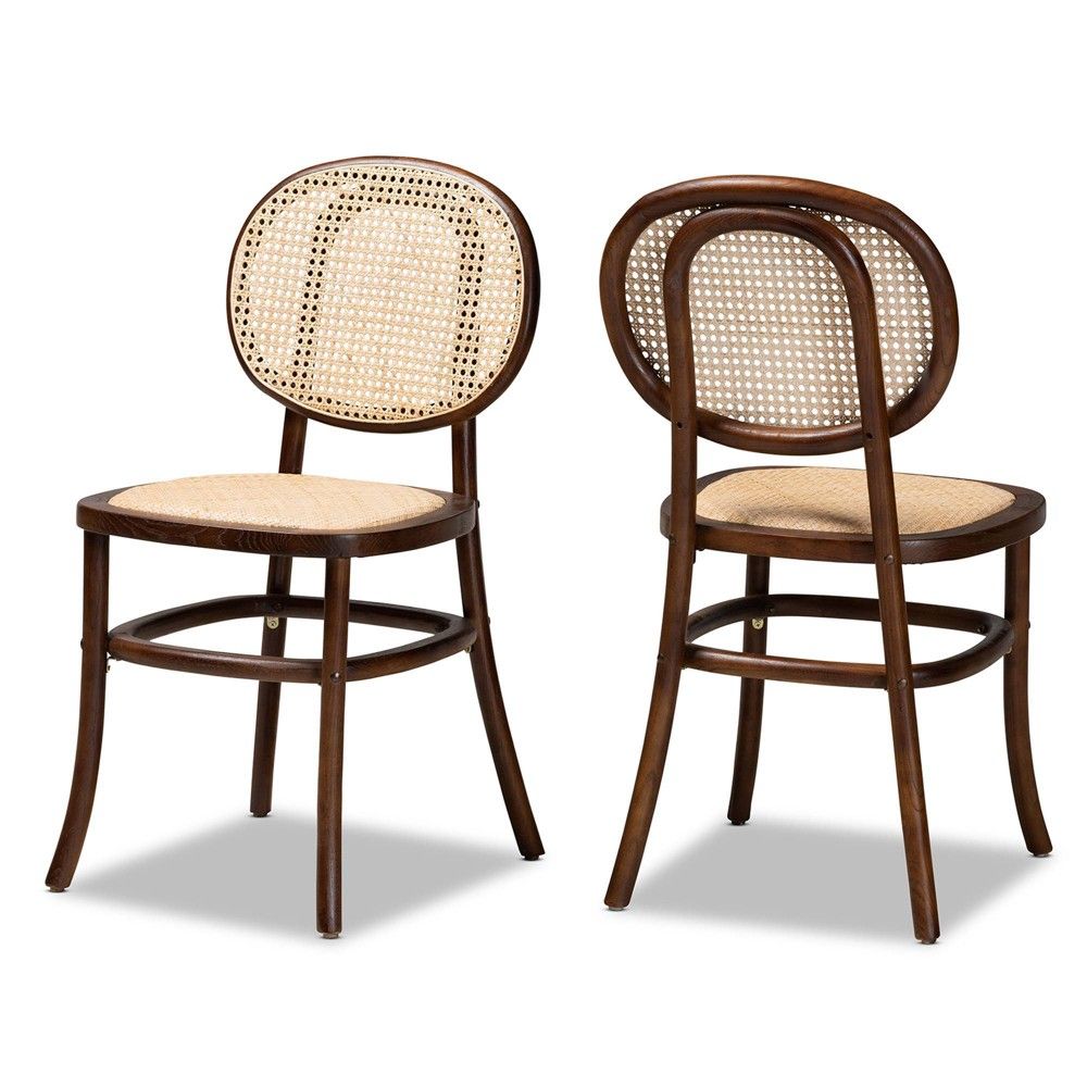 2pc Garold Woven Rattan and Wood Cane Dining Chair Set  - Baxton Studio