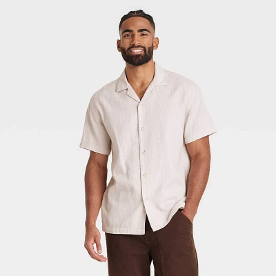 Men Short Sleeve Slub Camp Button-Down Shirt