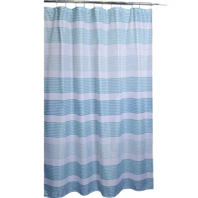 Bluescale Striped Fabric Shower Curtain - Moda at Home: Polyester, Machine Washable, Woven Texture, Buttonhole Top