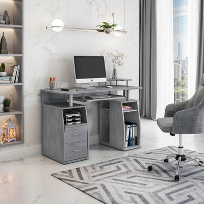 Wood Computer Desk with Drawers  - Techni Mobili: Home Office Workstation, Keyboard Tray, CPU Shelf