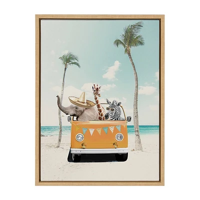 Kate & Laurel All Things Decor 18x24 Sylvie Beach Adventures Framed Canvas: Safari Animals, Coastal Art