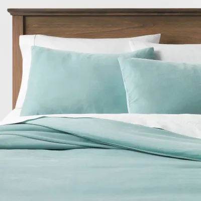 Full/Queen Lustrous Velvet Duvet Cover & Sham Set Light Teal Blue - Threshold