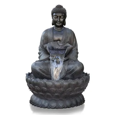 Alpine Corporation 54 Resin Outdoor Buddha Zen Water Fountain with LED Lights Gray: Electric Powered, Sculptural Design, 1-Year Warranty