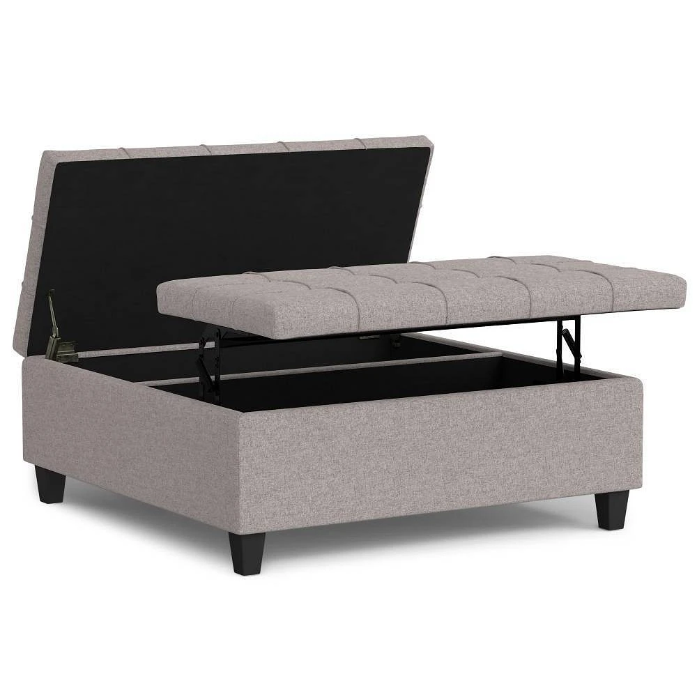 WyndenHall Elliot Large Square Coffee Table Storage Ottoman : Tufted, Lift-Top Design, 250lb Capacity