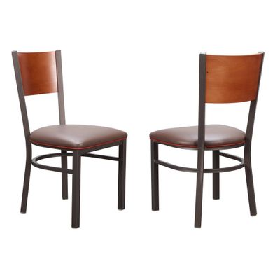 Set of 2 Merzer Curved Back Faux Leather Side Chairs Brown - Linon: Modern Farmhouse, Commercial-Grade