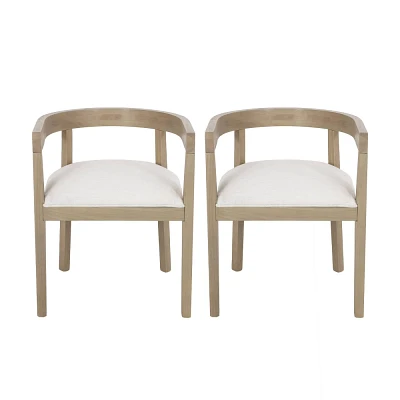 Christopher Knight Home Set of 2 Ladieu Fabric and Wood Tub Dining Chairs Light Ash/Beige