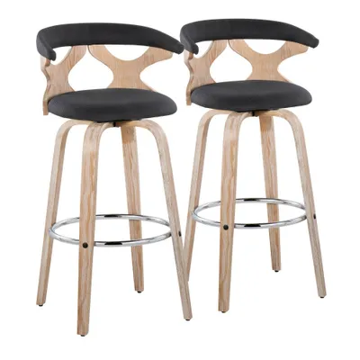 LumiSource Set of 2 Gardenia Barstools White Wash/Charcoal: Contemporary Swivel Counter Height Stools with Backs