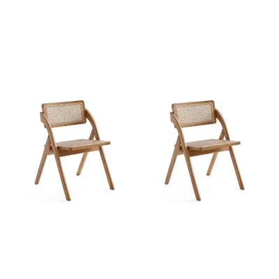 Set of 2 Lambinet Folding Cane Dining Chairs  - Manhattan Comfort: Ash Frame, No Assembly Required, Spot Clean