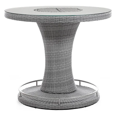 Greemotion 46 Cyprus Round Outdoor Bar Height Table with Glass Top & Ice Bucket Insert Gray: Aluminum Frame, UV-Resistant