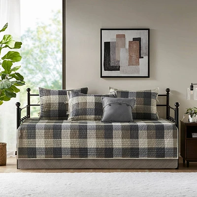 Madison Park Day Bed Warren 6pc Reversible Plaid Bedding Cover Set : Microfiber, Cotton Fill, Machine Washable