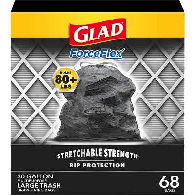 Glad ForceFlex + Large Drawstring Black Trash Bags - 30 Gallon - 68ct