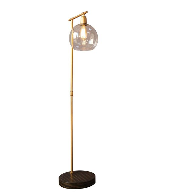 Metal and Wood Floor Lamp with Glass Globe Shade Gold - Storied Home