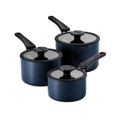 Tramontina 6pc Aluminum Non-Stick Nesting Cookware Set : Saucepan Set with Lids, Porcelain Enamel, Oven & Dishwasher Safe