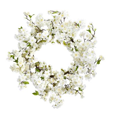 Nearly Natural 24 Artificial Cherry Blossom Wreath: Faux Floral Spring Decor for Indoor Use, Unlit