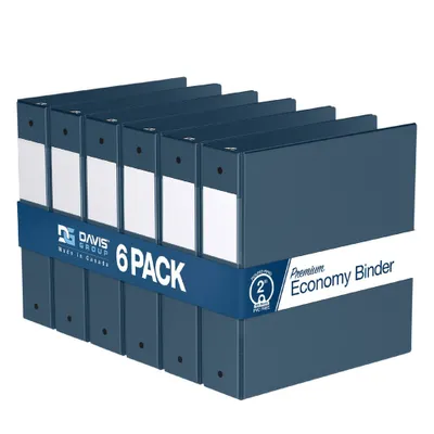 Premium Economy 2 Round Ring Binder 6pk Navy Blue: Davis Group, Hard Cover, 400 Sheet Capacity, 2 Pockets, Polypropylene