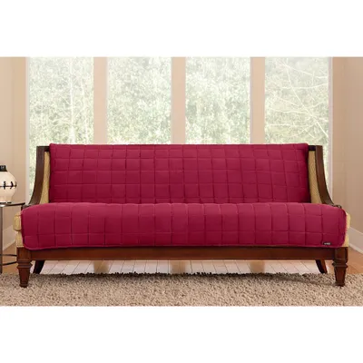 Deluxe Pet Armless Sofa Furniture Cover Burgundy - Sure Fit: Quilted Velvet, Machine Washable, Indoor Protector