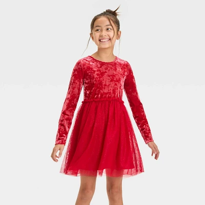 Girl Long Sleeve Velour Tulle Velvet Dre