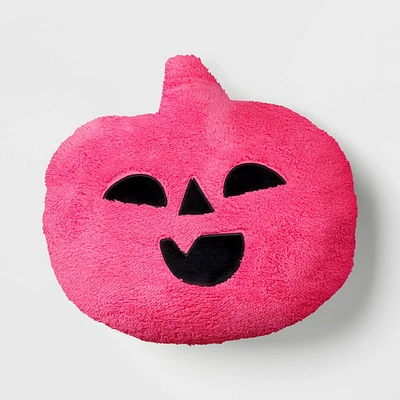 Pumpkin Shaped Faux Shearling Halloween Throw Pillow Pink - Hyde & EEK! Boutique: Indoor Oval Cushion, Recycled Polyester Fill