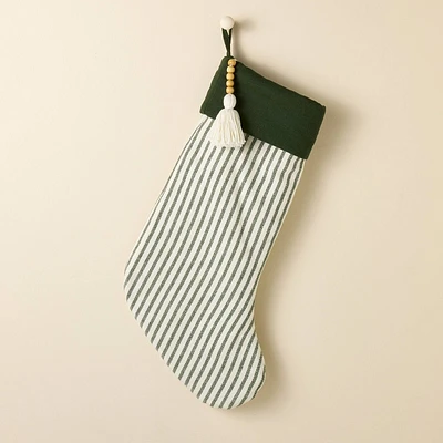 Ticking Stripe Woven Christmas Stocking Green/Cream - Hearth & Hand with Magnolia