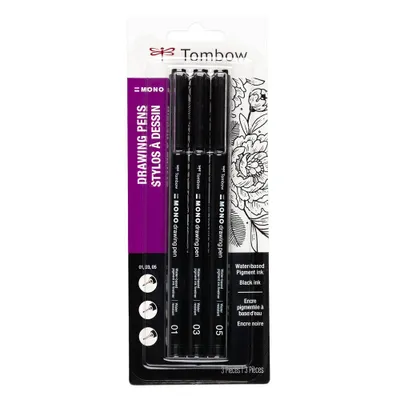 3ct Pen Set MONO Drawing Black: Tombow Art Stationery, 0.5mm & 0.3mm Black Ink, Drawing Pens, 3-Pack