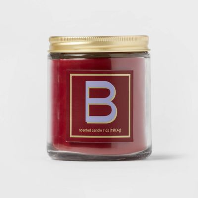 7oz Scented Monogram Letter B Candle with Gold Matte Lid Maroon - Opalhouse