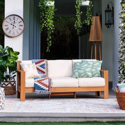 Logan Outdoor Teak Wood Sofa with Sunbrella Vellum Cushion  Cambridge Casual