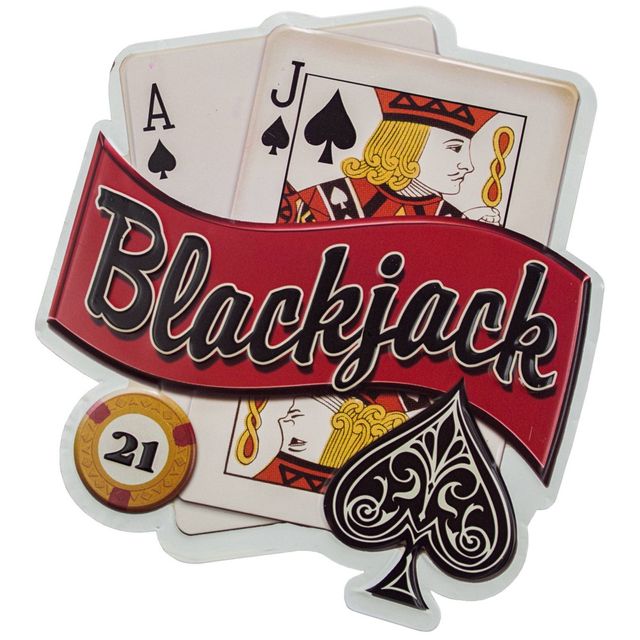 16.5x15 Blackjack 21 Embossed Metal Sign Red/Black/White - American Art Decor: Game Room & Bar Decor Wall Panel