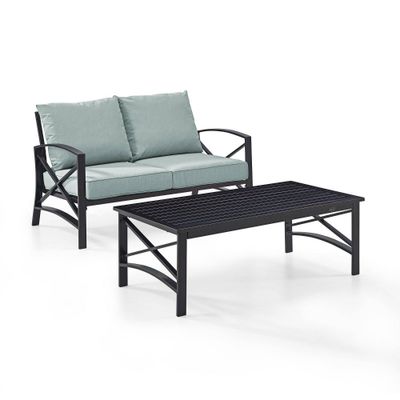 2pc Kaplan Outdoor Steel Conversation Set Mist/Bronze - Crosley