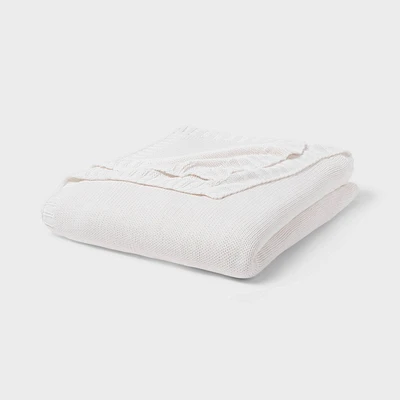 King Sweater Knit Bed Blanket White - Threshold: Cotton & Recycled Polyester, OEKO-TEX Certified, Machine Washable