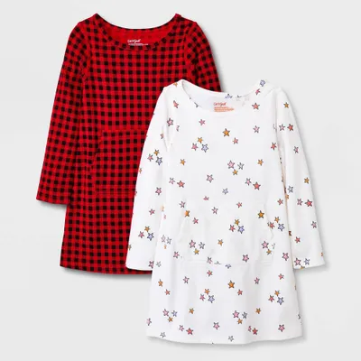 Toddler Girls 2pk Adaptive Long Sleeve Holiday Dress - Cat & Jack Off-White/Red