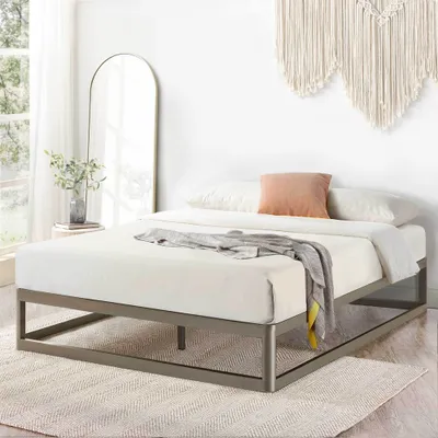 King 12 Metal Platform Bed Frame Round Corner Gray - Mellow: Heavy Duty Steel, No Box Spring Needed