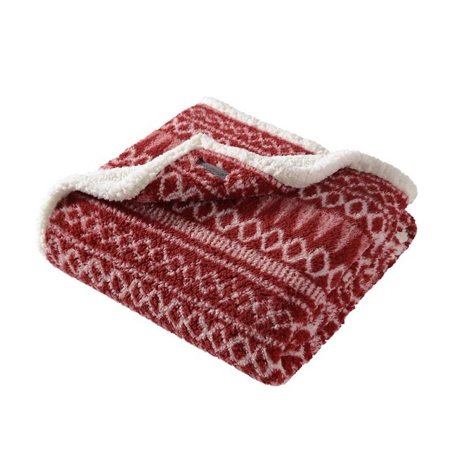 50x60 Alpine Fair Isle Faux Shearling Reversible Throw Blanket Red - Eddie Bauer