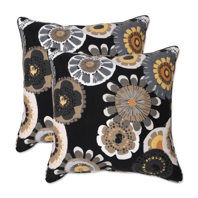 18.5x18.5 2pc Crosby Floral Outdoor Throw Pillows - Black - Pillow Perfect: Weather-Resistant Patio Accents