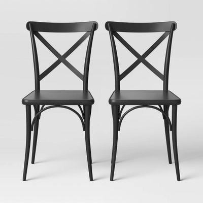 Set of 2 Malden French Bistro Dining Chair Black - Threshold: Steel Frame, No Assembly, 400lb Capacity