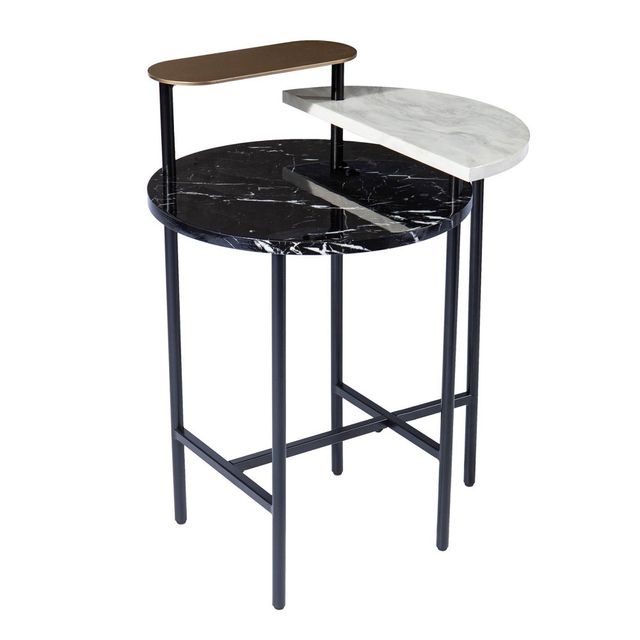 Klindells Faux Marble End Table Black/Gold - Aiden Lane: Modern Drink Table, Irregular Shape, Powder-Coated Frame