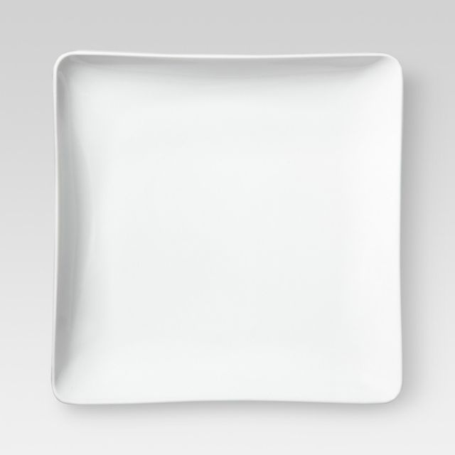 Square Porcelain Salad Plate 8 White - Threshold: Microwave & Dishwasher Safe, Solid Glazed Dining Plate