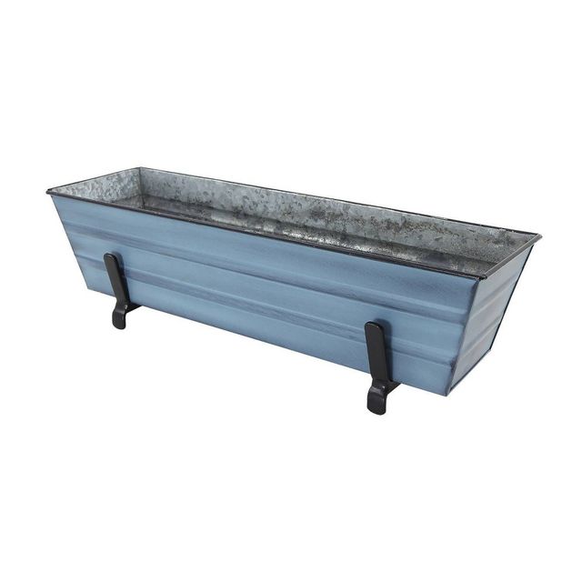 Small Galvanized Metal Rectangular Planter Box with Brackets for 2x 6 Railings Nantucket Blue - ACHLA Designs