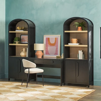 Saracina Home 3pc Modern Writing Desk with 2 Arched Bookcase Cabinets