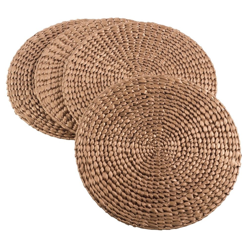 4pk 15 Hyacinth Hand Woven Round Placemat Gold - Saro Lifestyle: Non-Woven Fabric, Spot Clean, Dining Decor