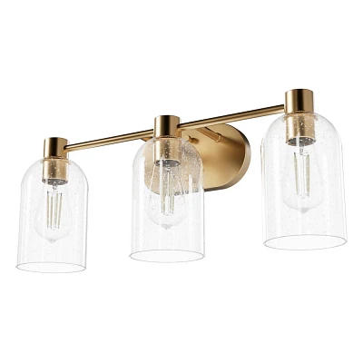 Hunter Fan Lochemeade Clear Seeded Glass 3-Light Bathroom Vanity Wall Light Fixture Alturas Gold